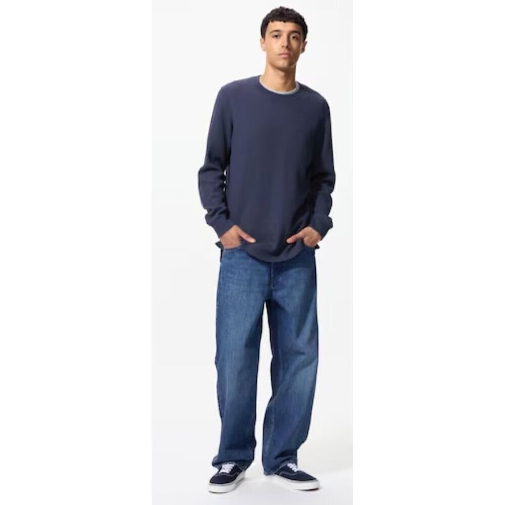 Uniqlo Navy Blue Crewneck Waffle Long Sleeve T-Shirt L